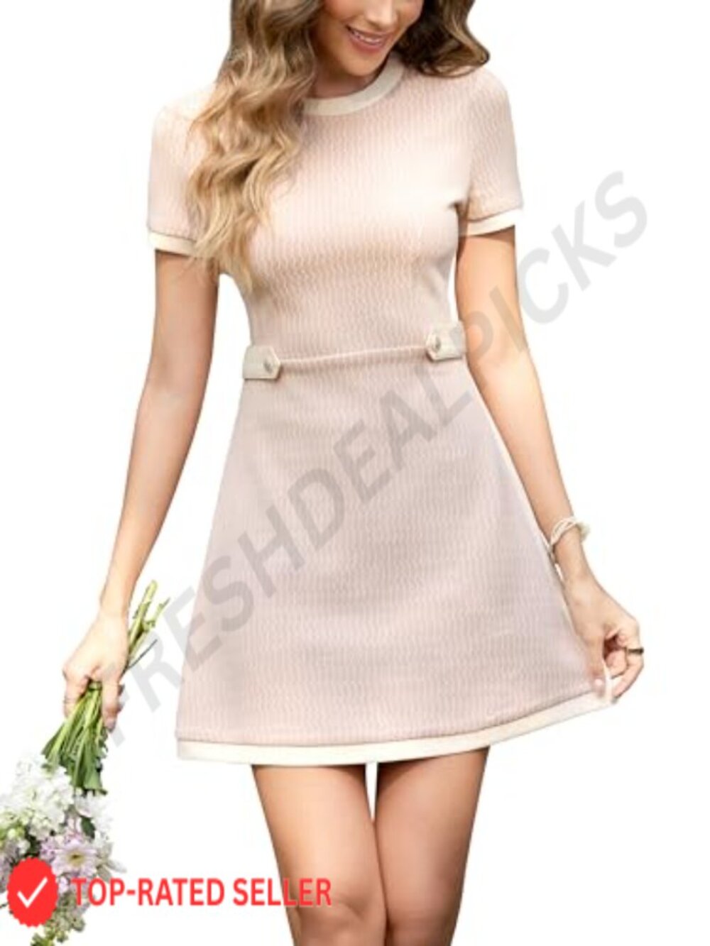 A-Line Tweed Mini Dress Short Sleeve Crew Neck Casual Wedding